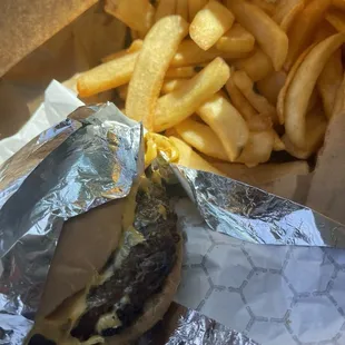 Half-pound burger and fries.