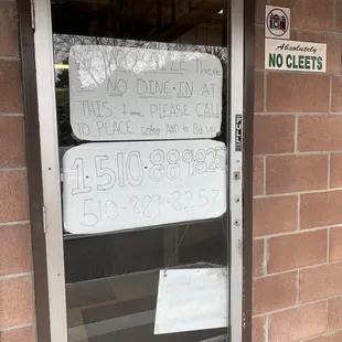 No dine in call to order