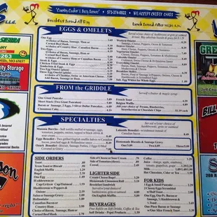 the menu for the restaurant