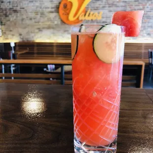 Arrollando, House citron infused vodka, fresh watermelon, cucumber, orange bitters.