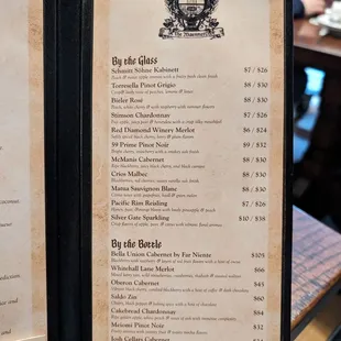 Wine menu