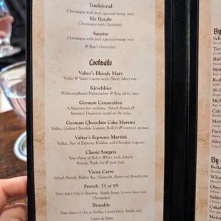 Mixed drinks menu