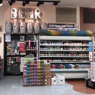 a display of beer and sodas