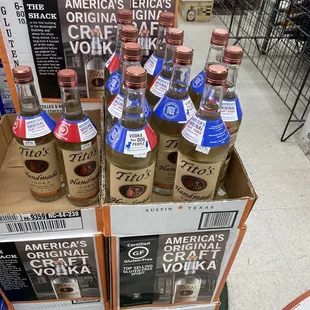 a display of bottles of vodka