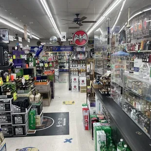 a view of a liquor aisle