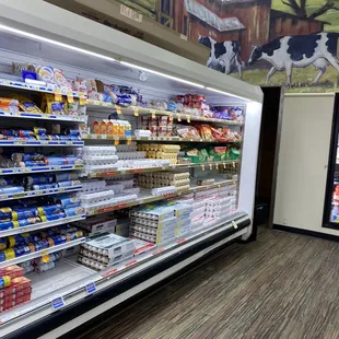a dairy section in a grocery store