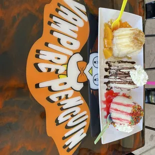 Peach cobbler, cookie dough and yabba dabba doo