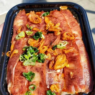 Xoi man- savory sticky rice w/ chinese sausage, fried shallots and scallions