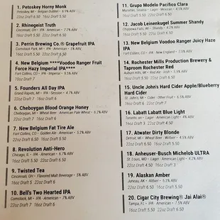Beer menu 7/2023