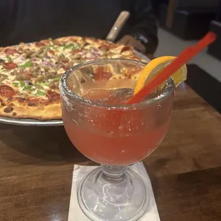 Strawberry Margarita and The Tavern Pizza