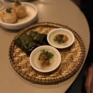 Banh Beo - Steamed Rice Cakes) w/minced shrimp, scallion oil &amp; Banh Bot Loc (Shrimp &amp; Pork Tapioca Dumplings)