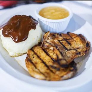 Pork chops, mashed potatoes and apple sauce!