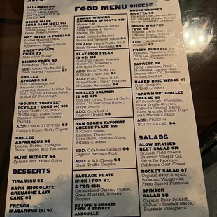 Food menu as of 1/5/2023