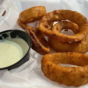 Onion Rings with a homemade jalapeno ranch!