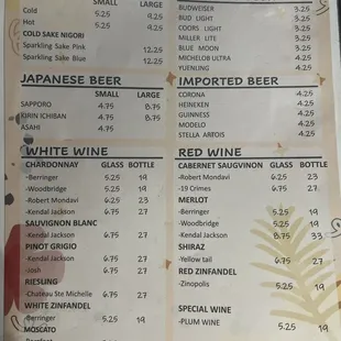 Bar menu