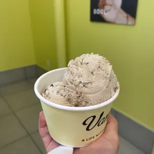 a hand holding a cup of ice cream
