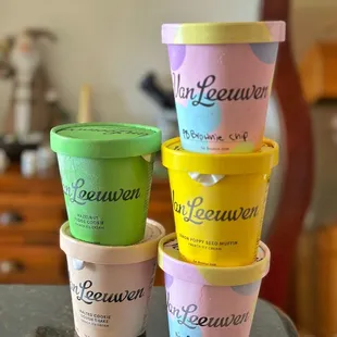 three cups of ice cream