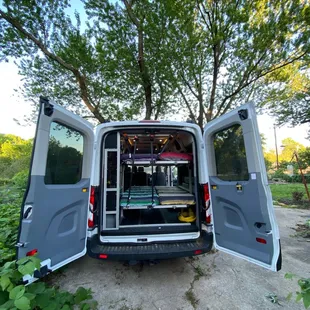 Van set up to sleep 4