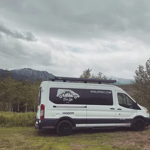 The van just outside of Yellowstone National Park