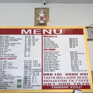 the menu for the restaurant