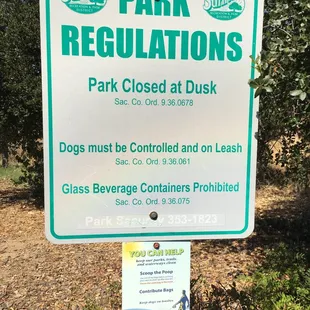 Park regulations sign