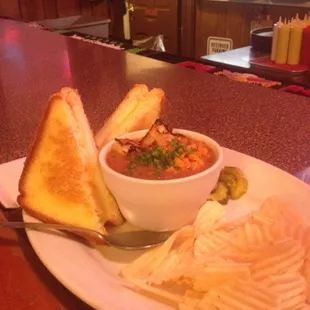 Gazpacho, with a yummy grilled cheese :)