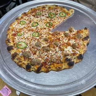 Half Italian sausage and half jalapeño. Yummy!
