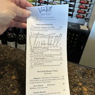 The sweet wine choices for tasting.