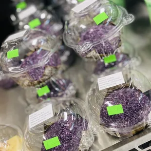 purple sprinkles in plastic containers
