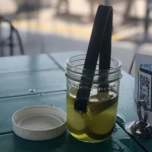 Instead of serving fattening bread, they start you off with delicious pickles! Mmmm, so good!