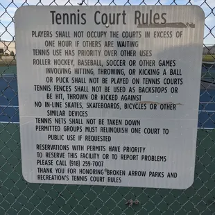 Tennis court rules at Vandever Park, Broken Arrow
