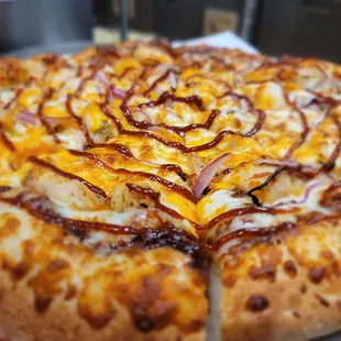 a close up of a pizza