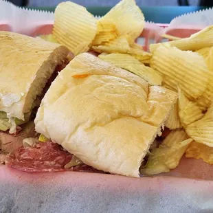 a sandwich and chips