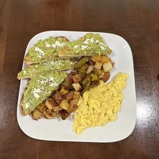 BLT Avocado Toast Breakfast with Grilled Potatoes