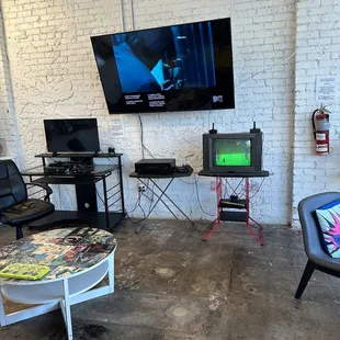 a living room with a flat screen tv