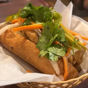 Monday happy hour menu - mini five spice marinated chicken banh mi sandwich