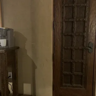 a door and a table in a room