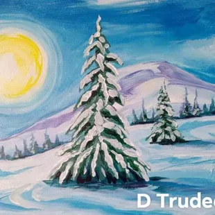 Winter snow landscape Paint party with Brush of Creativity &amp; VanGo Girl paint parties, Sacramento California