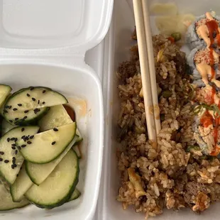 Cucumber salad / fried rice / spicy crab