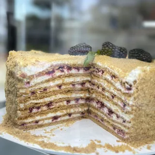 Honey Cake with Black Currant Slice