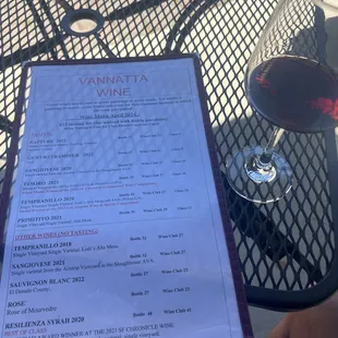 Menu of six tastings.