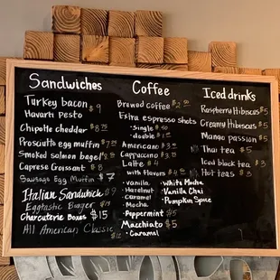 Currently offered sandwiches and drinks. 01/27/22.