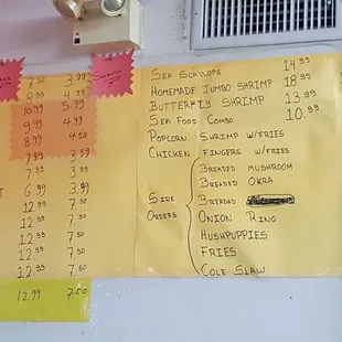 a menu on a refrigerator