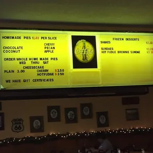 the menu for the restaurant