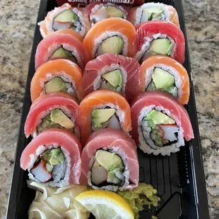 a tray of sushi