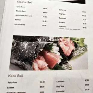 menu, sushi and sashimi