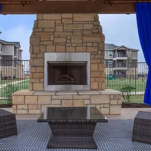 Outdoor Fireplace in our Pool Lounge