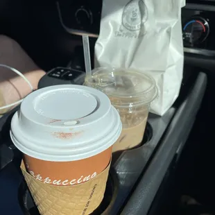 Coffee and breakfast sandwich