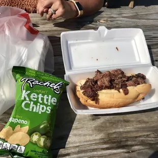 a sandwich and chips