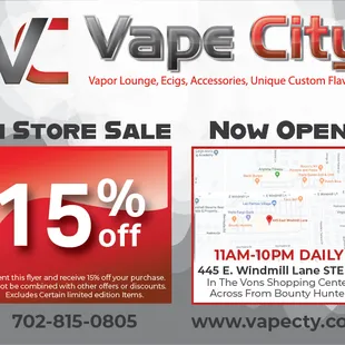 Present this image/flyer to receive 15% off your entire purchase (Offer cannot be combined with others. Excludes some Limited Edition items)